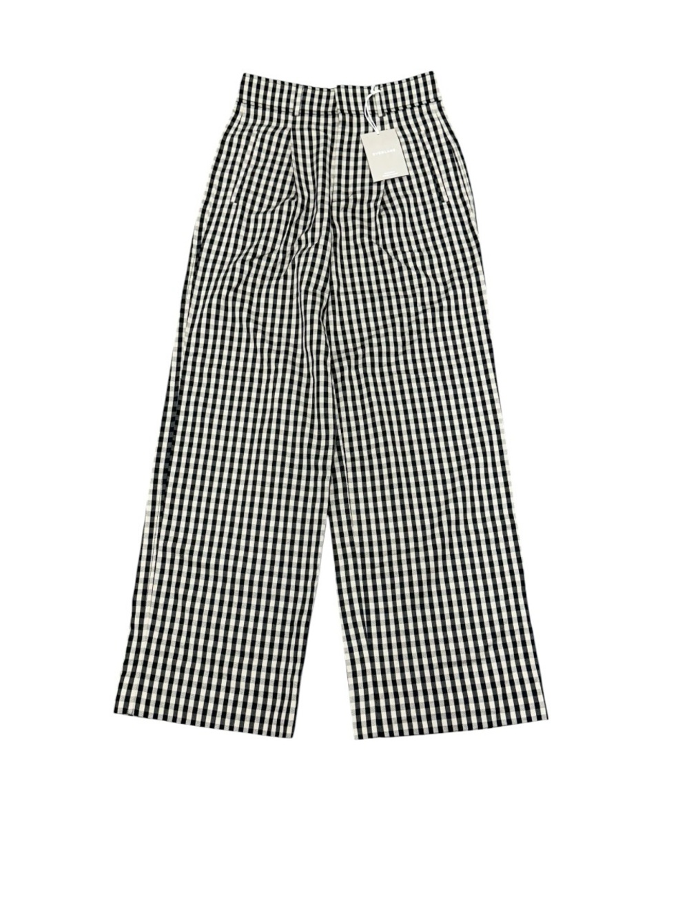 NWT Everlane High Rise Wide Leg Black Tan Gingham Checkered Pants sz 0 short